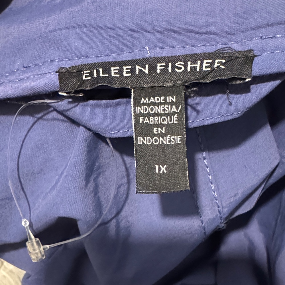 Eileen Fisher light cotton nylon stand collar long coat boxy fit thigh length 1X - Picture 8 of 10